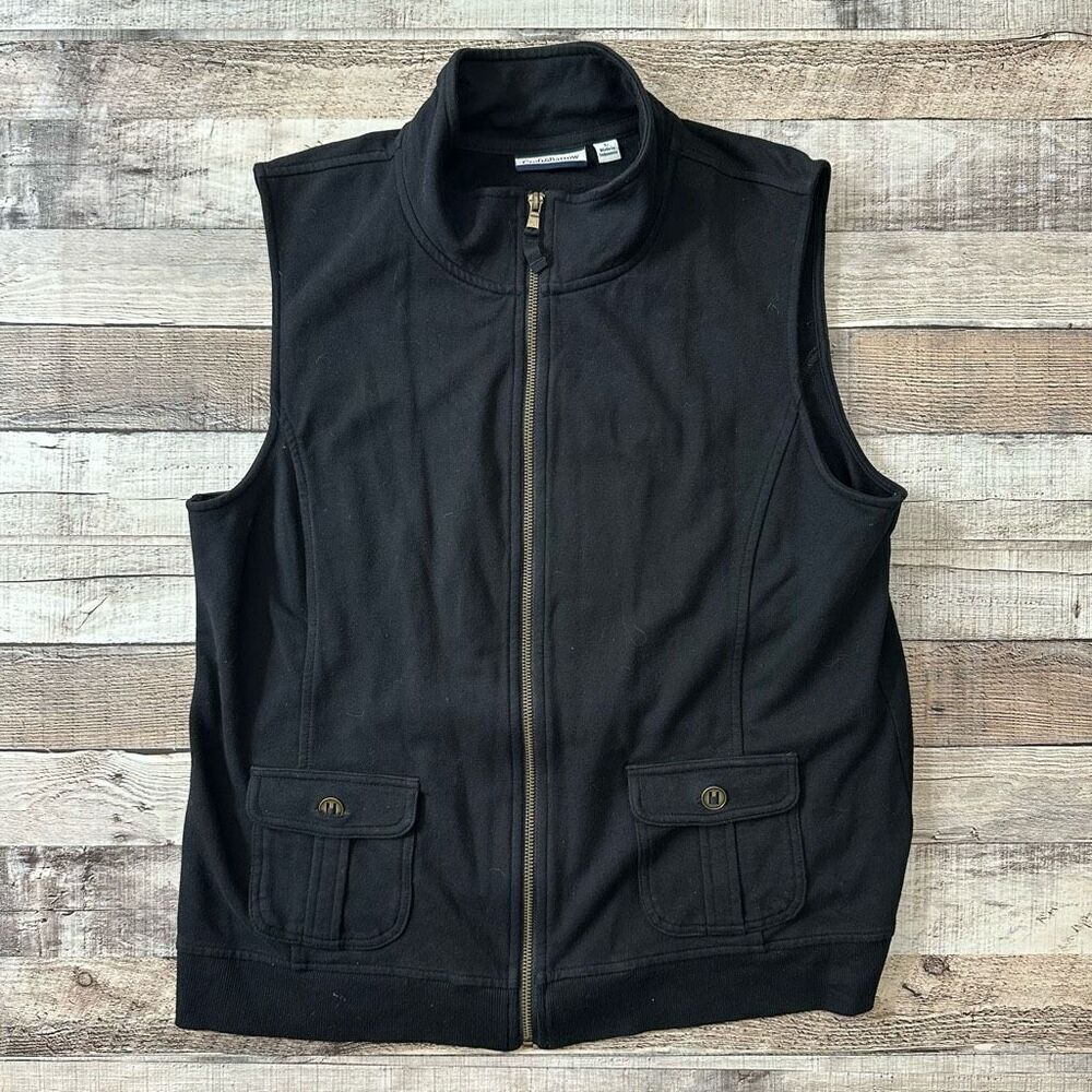 Croft & Barrow Black Zip Up Mock Neck Vest | Size Large